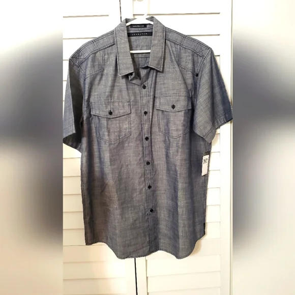 Sean John Tailored Fit Blue Grey 100 % Cotton, Short sleeves NWT Size XL - Picture 1 of 14